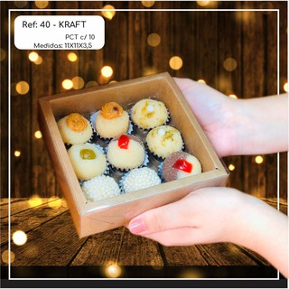 10~50  Caixas Embalagem 9 Doces Com Visor em  Acetato KRAFT 11x11x3,5 - Ref. 40 ( Chocobraz )// em Oferta na Shopee