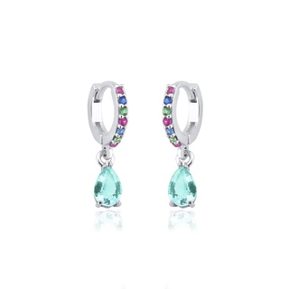 Brinco Argola Zirconia Pendurado Gota Prata 925