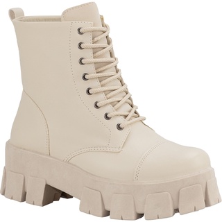 Coturno Feminino Bota Cano Curto Tratorado Moda Conforto Off White