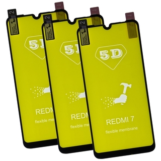 Kit com 3x Películas de Gel 5D P/ Xiaomi Redmi 7 Full Cover