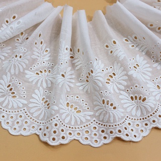 1Y Bordado De Algodão Branco Largo Tecido De Renda DIY Trims Warp Acessórios De Costura 20cm De Largura