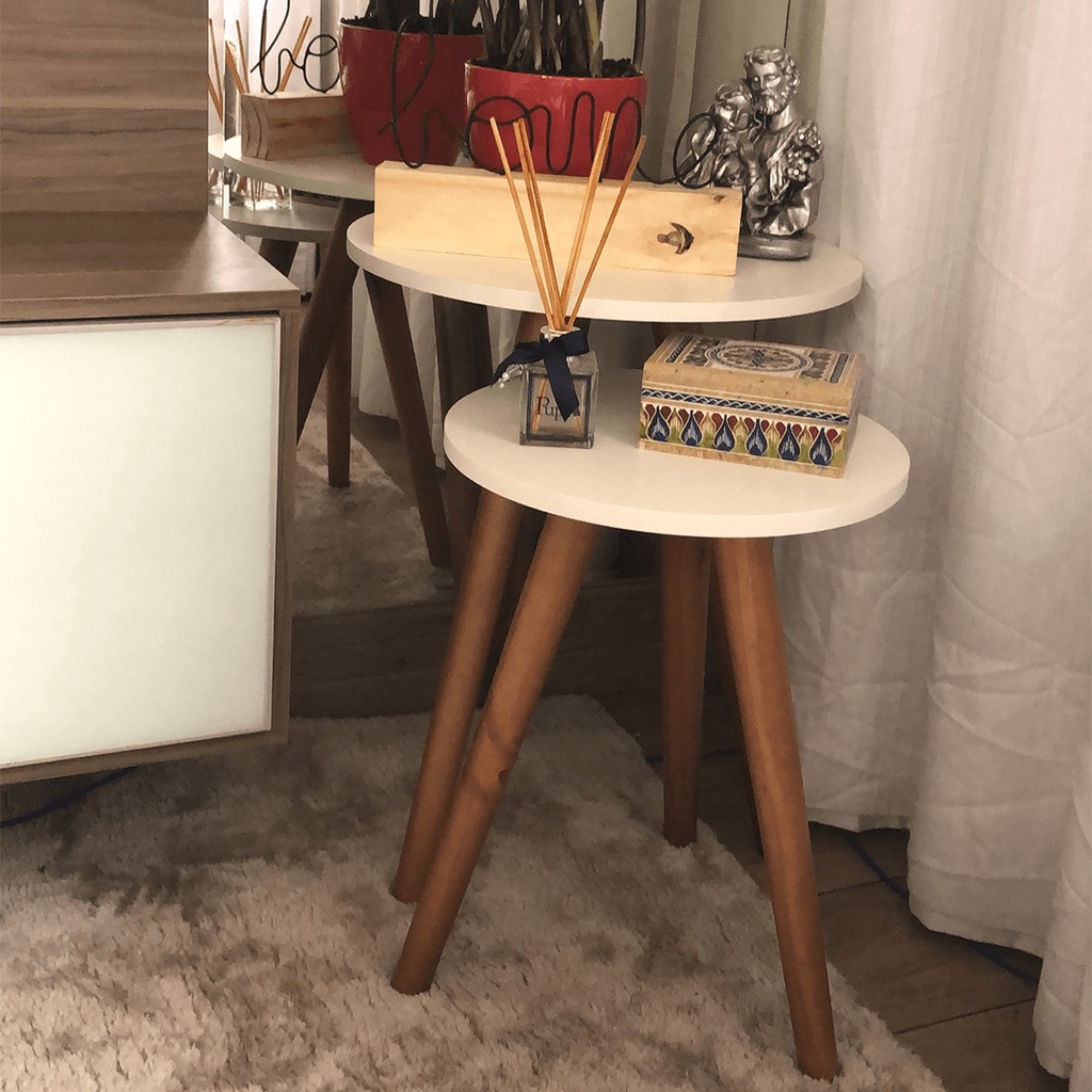 Conjunto 2 Mesas Mesinhas De Canto Com Tamanhos Diferentes E Apoio De Sofá decoração sala ...