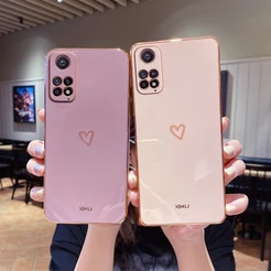 Xiaomi Poco X4 Pro Chapeamento Quadrado Amor Coração Caso De Telefone Em Para Xiao Mi M4 4G 5G M3 X3 Nfc Fundas Capa