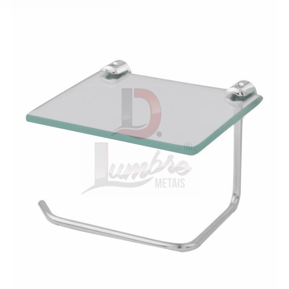 Papeleira Porta Papel Higiénico Com Prateleira De Vidro Para Celular Ou Decoração Para Banheiro (Incolor)
