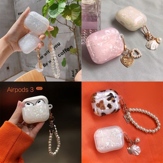 Sonho Colorido Conchas Fone De Ouvido Capa Para airpods 3 Air Pod 3 Casos De 1 2 3 Pro funda Bonito Pérola Keychain