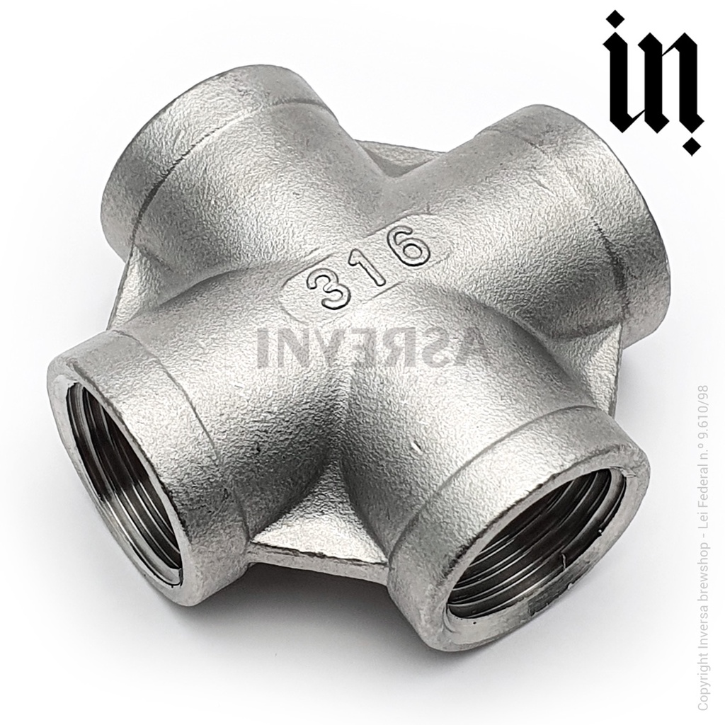 Conexão X Cruzeta Inox 316 Rosca BSP Ø 1/2" Conector em Oferta na Shopee