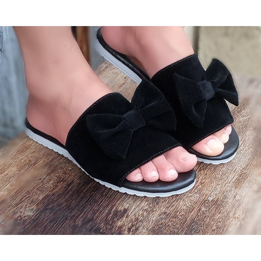 Sandália feminina  Rasteira casual Confortável  Sandália Rasteira Laço