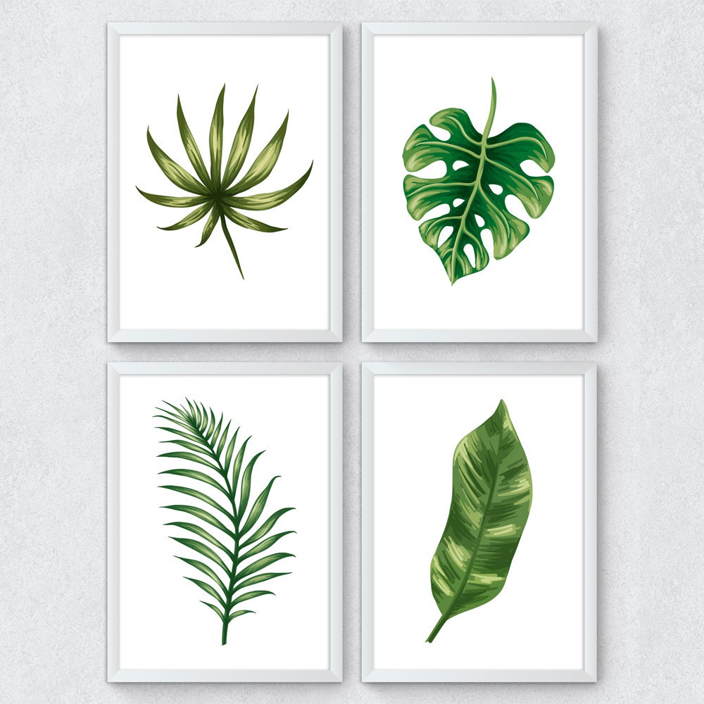Kit de decoração 4 Peças de 20x30cms Quadro Folhas Para Decoração Costela de Adão e Várias Outras Folhas Decoração Mdf