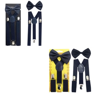 Kit Suspensório Adulto e Infantil Azul Marinho c/ e s/ Gravata Borboleta