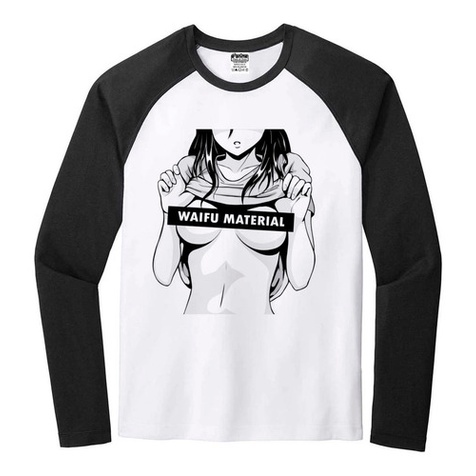 Camiseta Hentai Waifu Material V2 Raglan Manga Longa