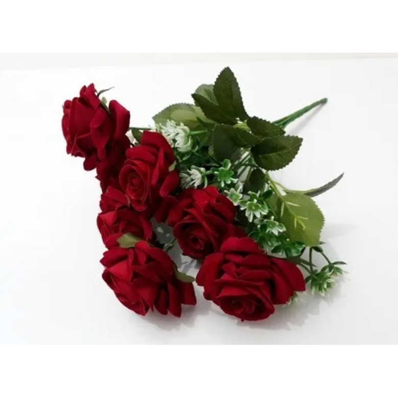 TYP) 1 Buquê Com 6 Rosas De Veludo Vermelhas Médias Artificiais = Flores  Artificial Decoração | Shopee Brasil