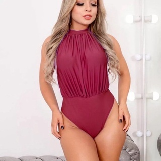 Body Feminino Gola Alta Drapeado Tecido Soltinho
