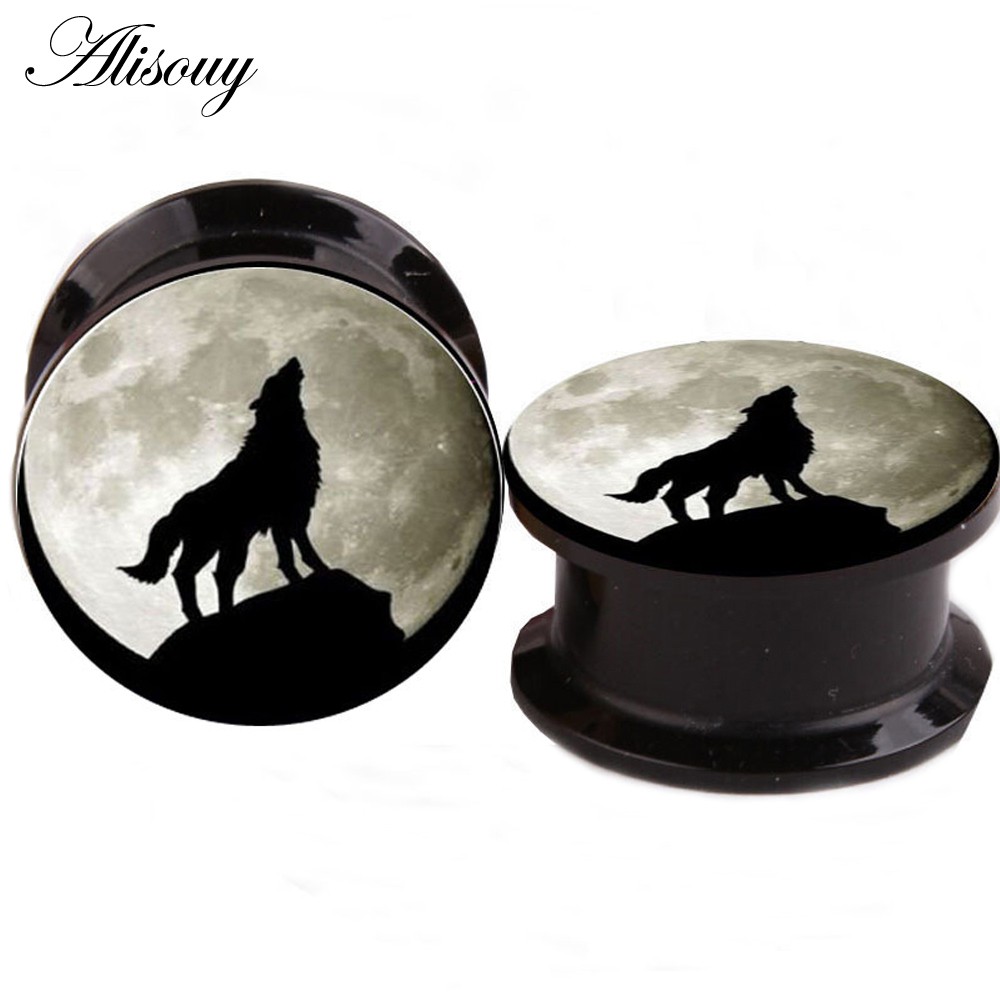 Alisouy 2pcs Night Wolf Animal Acrílico Orelha De Lobo Tampões Acrílicos Túneis Expansor De Esticamento Parafuso De Jóias Corporais Perfurantes