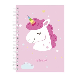 Caderno Personalizado Feminino Unicórnio Rosa 100 Folhas 18x25 Cm