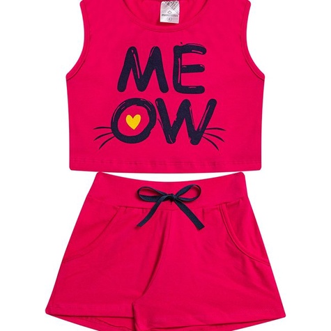 Conjunto Infantil Menina Meow Pink – Tamanho 2 ao 14 – Promoção – Conjunto Menina Infantil Barato