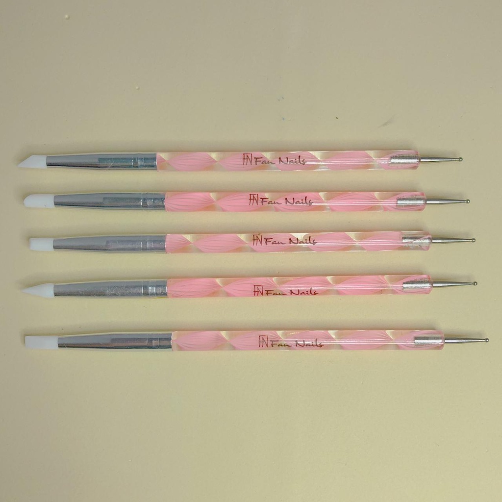 Kit 5 pincéis silicone com boleador para unhas manicure acrigel fibra salão em Oferta na Shopee