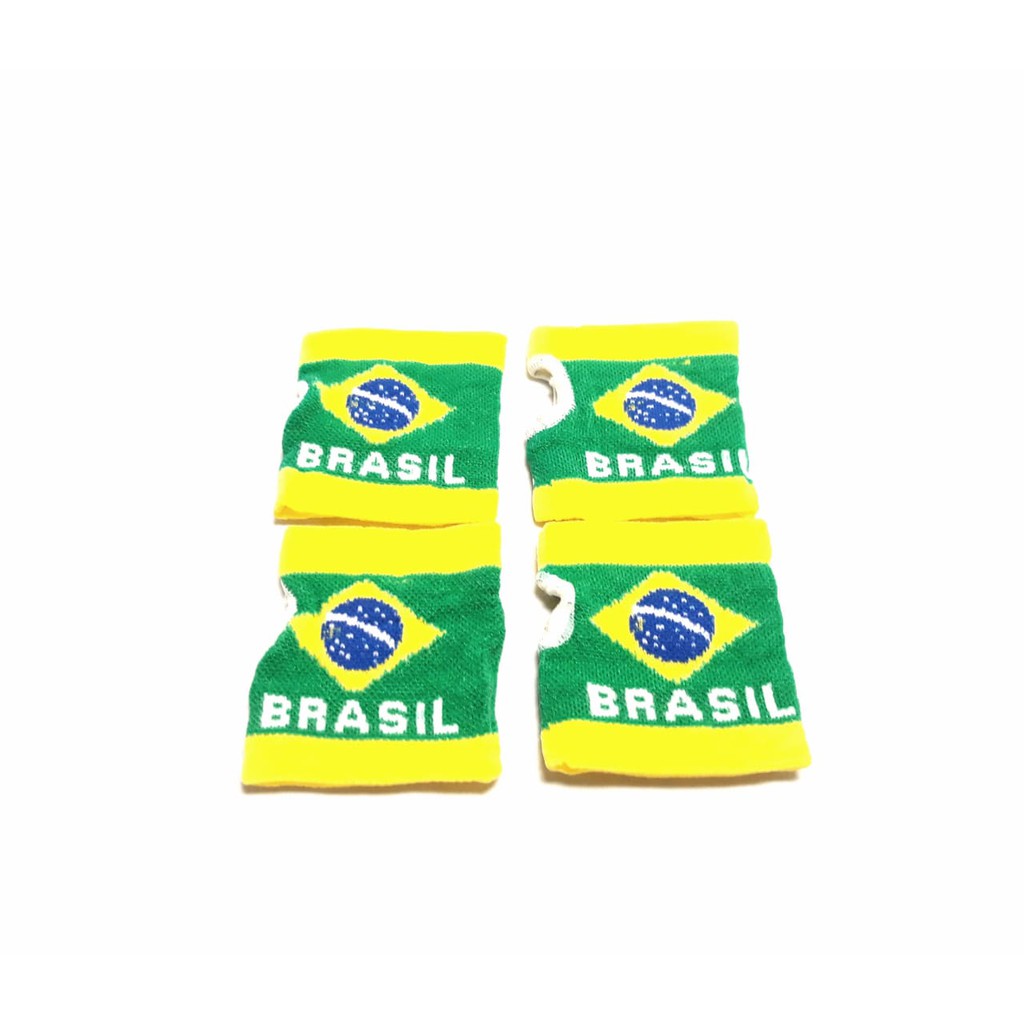 Munhequeira  De Tecido Estampada Brasil Amarela c/ 4 pçs