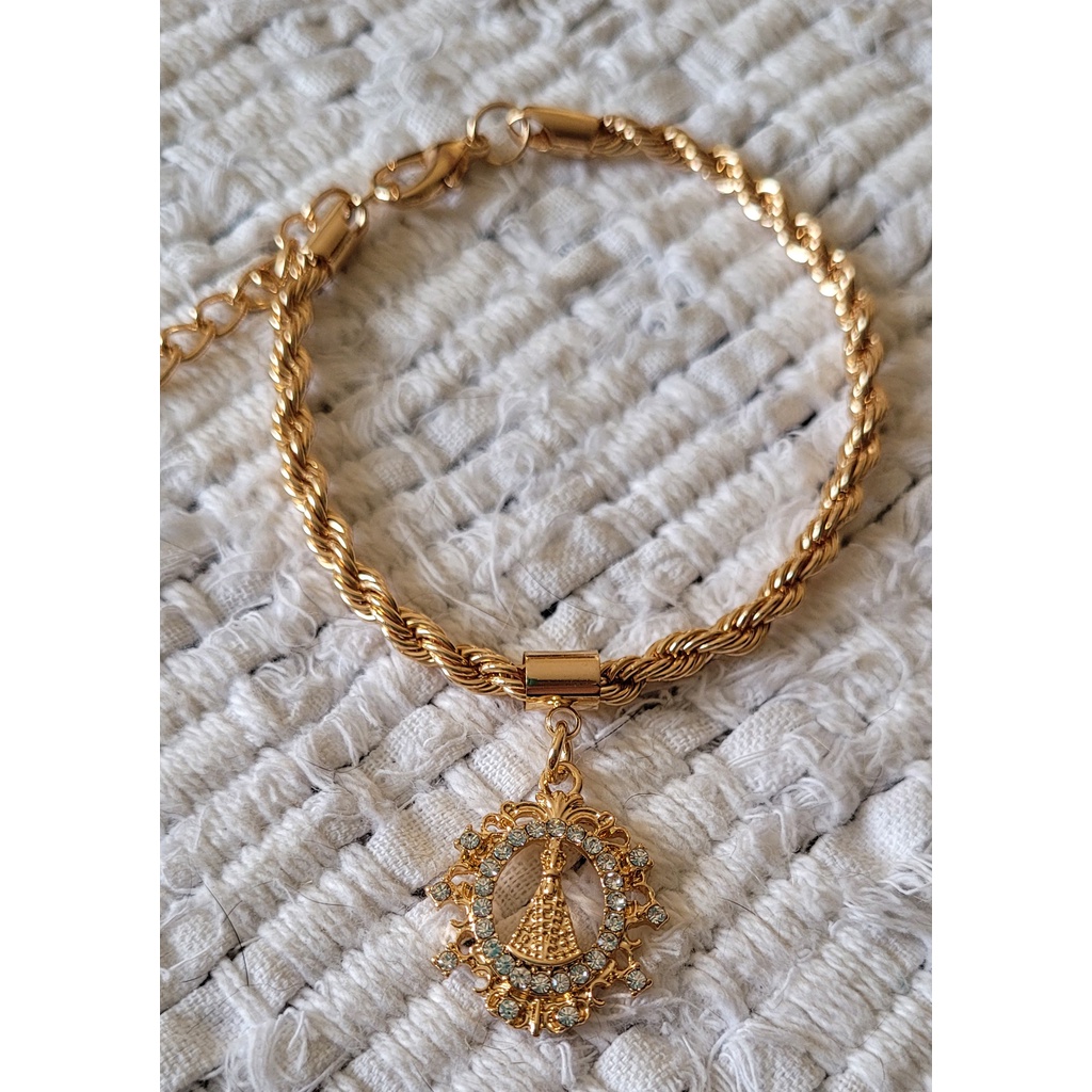 Pulseira com pingente  Nossa Senhora Aparecida folheada ajustavel espirito santo sao bento arvore vida