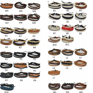 Pulseira bracelete de couro masculina feminina trançado vários modelos ajustável preta branca marrom
