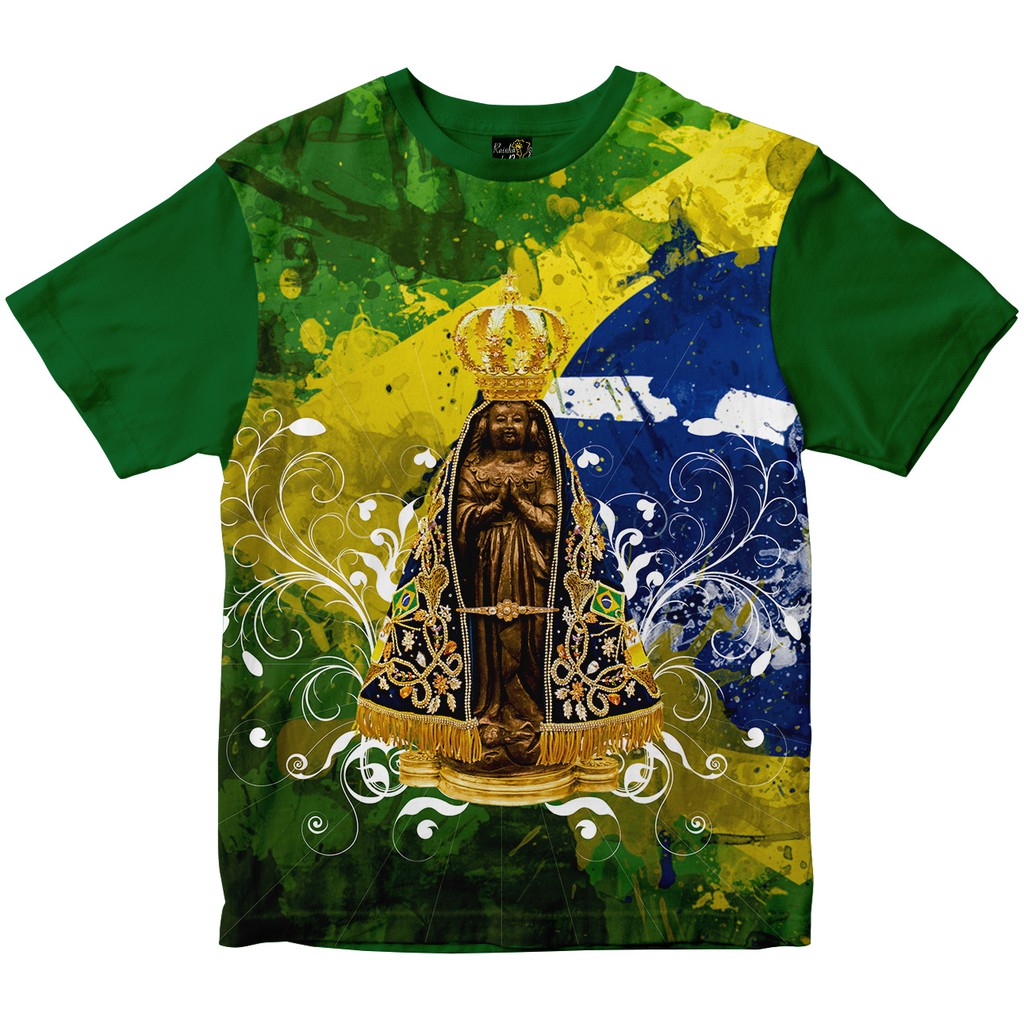 Camiseta Nossa Senhora Aparecida Bandeira do Brasil Rainha do Brasil Verde
