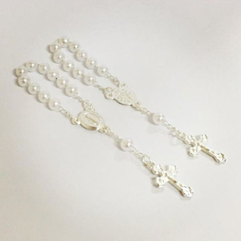 12 MINI TERÇOS  BRANCO  - FOLHEADO PRATA/ LEMBRANÇA BATIZADO,