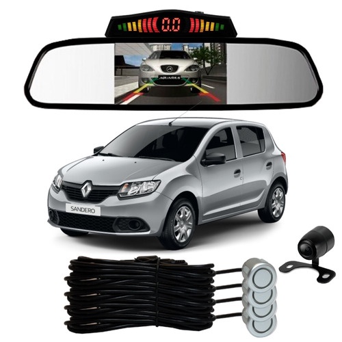 Sensor De Ré + Espelho Camera Ré Renault Sandero Prata em Oferta na Shopee