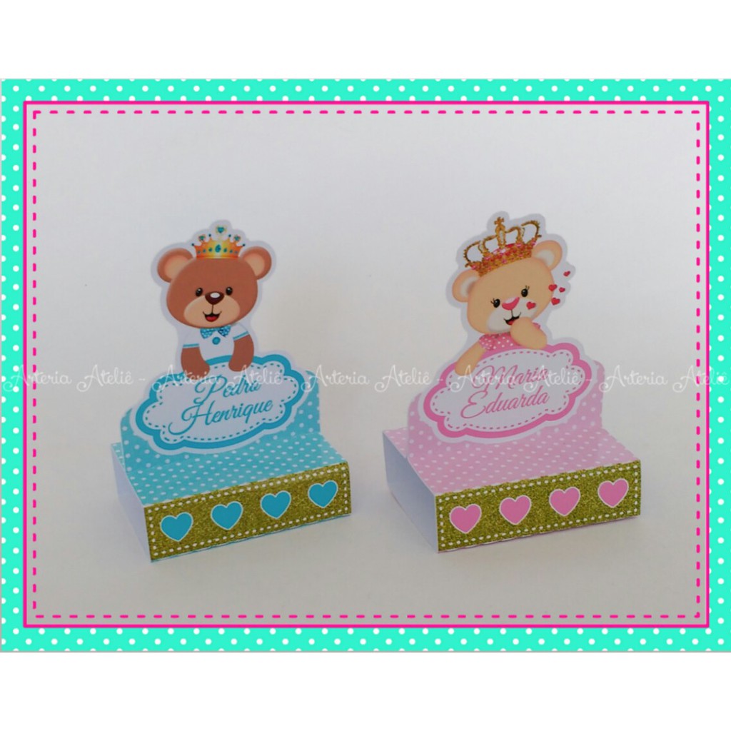 10 Caixa Porta Bis Duplo Aplique Personalizados Lembrancinha Aniversario Festa Cha Revelacao Bebe Urso Ursinho Ursinhos Azul E Rosa Shopee Brasil