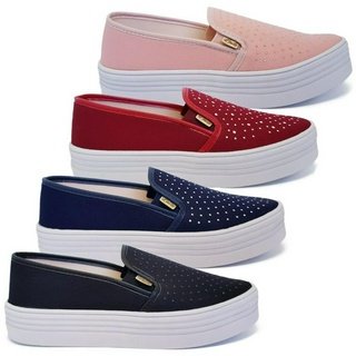 Kit 4 Pares Tênis Sapatilha Feminino Slip On Plataforma Casual Básico Confortável Calce Fácil Sola Alta K107