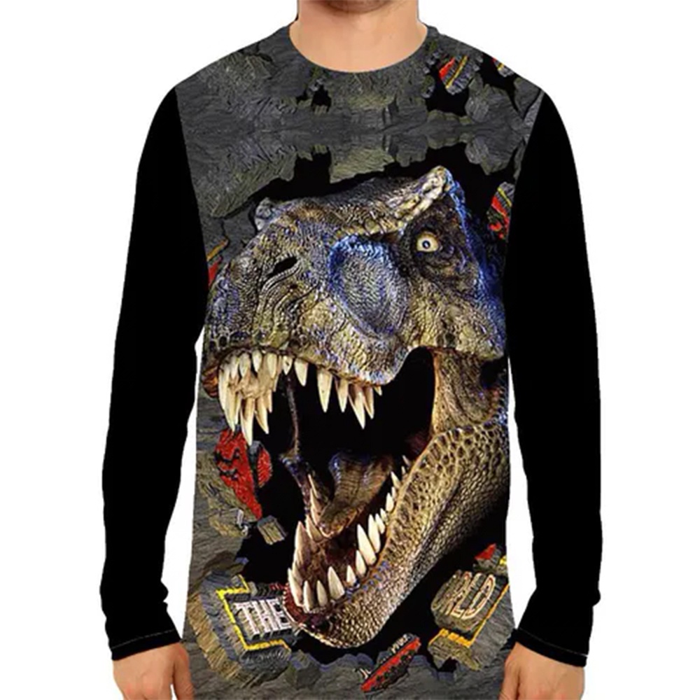 Camiseta Dinossauro Rex Infantil Manga Longa Preto