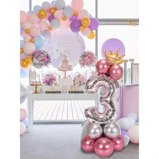 Buque com balões Metalizados com 1 número de 70 cm  (Prata e Rosa) em Oferta na Shopee