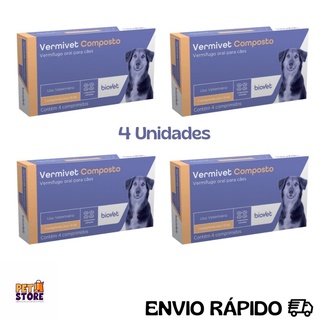 4 caixas Vermivet Composto 600mg Vermifugo Cães Caixa com 4 Comprimidos