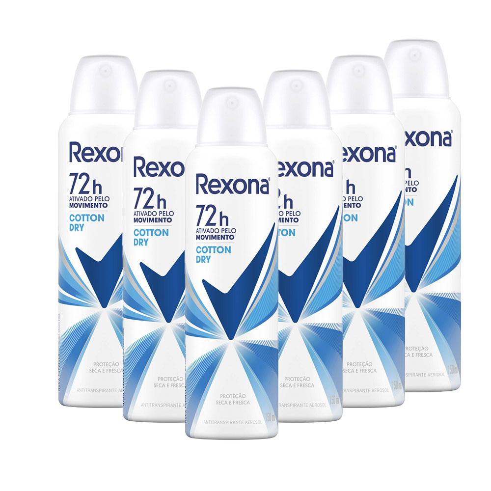 Kit 6 Desodorantes Rexona Motionsense Antitranspirante Aerossol Cotton Dry 150ml em Oferta na Shopee