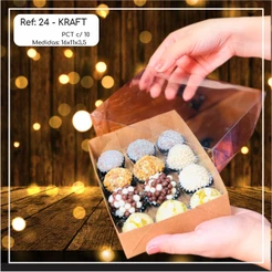 10~50 Caixas Embalagem 12 Doces Com Visor em Acetato KRAFT 16x11x3,5 - Ref. 24 ( Chocobraz )(CHOCO)