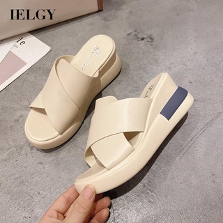 IELGY Estilo Fada De Bico Aberto Cruzado Moda Aumentado Chinelos De Salto Mulheres