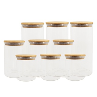 Kit de 9 Potes de Vidro Herméticos Tampa de Bambu - OIKOS