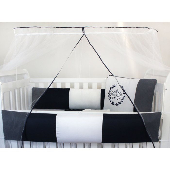 Kit Protetor de Berço Kids com Mosquiteiro Comum 7 peças Realeza Marinho