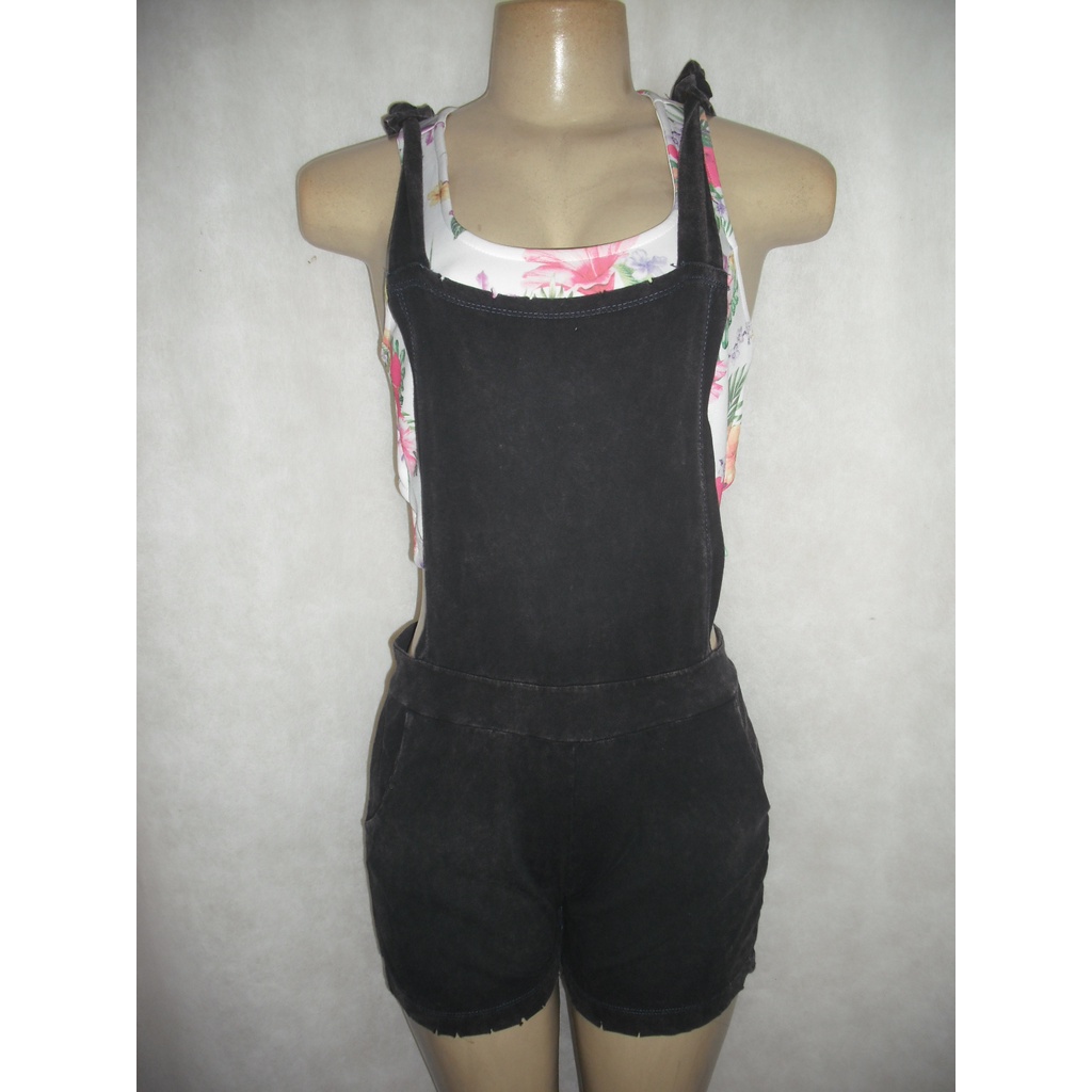 JARDINEIRA PRETA TIE DIE MACAQUINHO ZUC MALHA ALGODÃO TAM M USADO BOM ESTADO