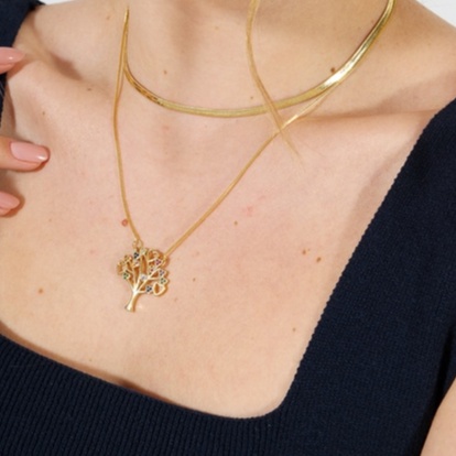 Colar Gargantilha Arvore da Vida com Zircônias Coloridas Banhado a Ouro 18K semi joia de luxo (GA 2767)