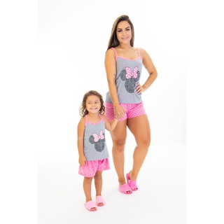 KIT 2 Baby Doll Mãe e Filha MINNIE CINZA Confort Conjunto baby Short Doll Verão