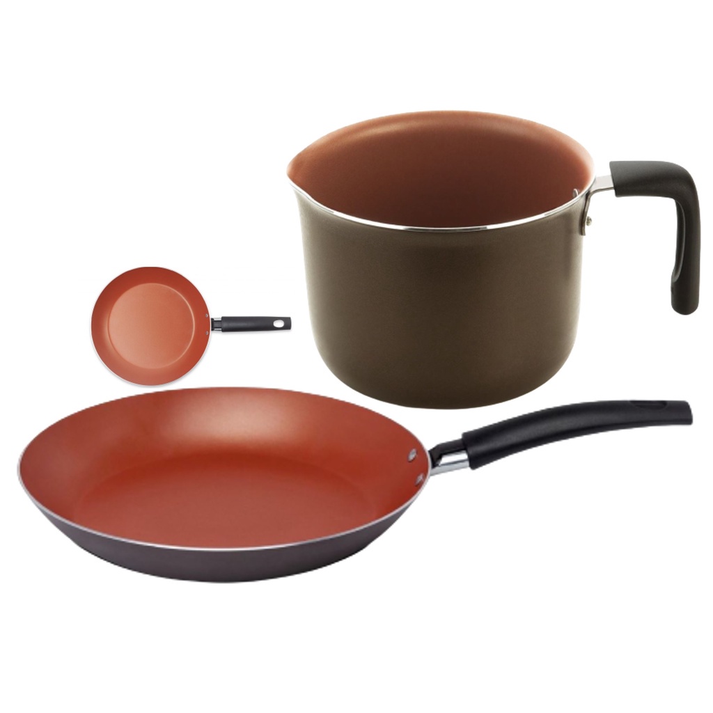 Conjunto Frigideira Ø26cm Alumínio Antiaderente + Leiteira Fervedor Cabo Baquelite Cozinha - Multiflon