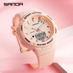 Sanda Relógio feminino de luxo multifuncional com alarme luminoso dia 24 horas semana mês relógio feminino