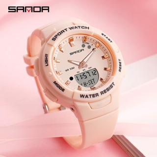 Sanda Relógio feminino de luxo multifuncional com alarme luminoso dia 24 horas semana mês relógio feminino em Oferta na Shopee