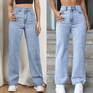 Calça Jeans Feminina Wide Leg Cintura Alta Tecido Grosso Marmorizada Linha Premium
