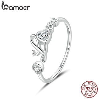 Bamoer 925 Sterling Silver Amor Anel Ajustável Aberto Anéis De Dedo Para As Mulheres De Casamento Fino Anel De Dedo Jóias 2020 Novo Bsr146