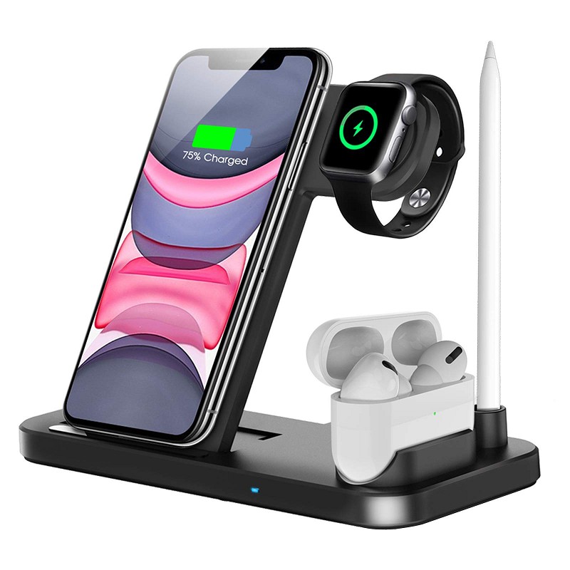 Estação de carregamento 3 em 1 para iPhone, carregador sem fio para iPhone  15 14 13 12 11 X Pro Max e Apple Watch – Base de carregamento para AirPods  3/2/1/Pro