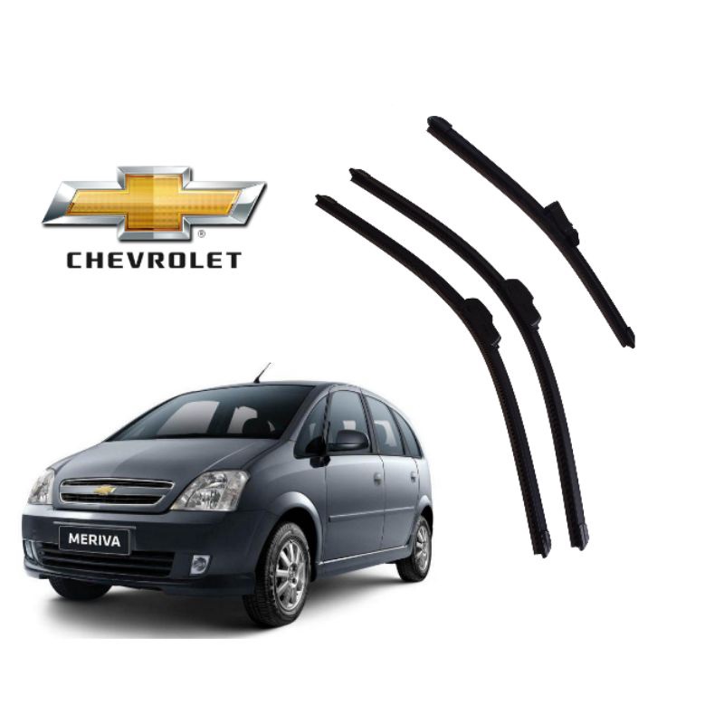 Kit 3 Palhetas Limpador De Parabrisa Dianteiro + traseiro Meriva Ano 2004 á 2012
