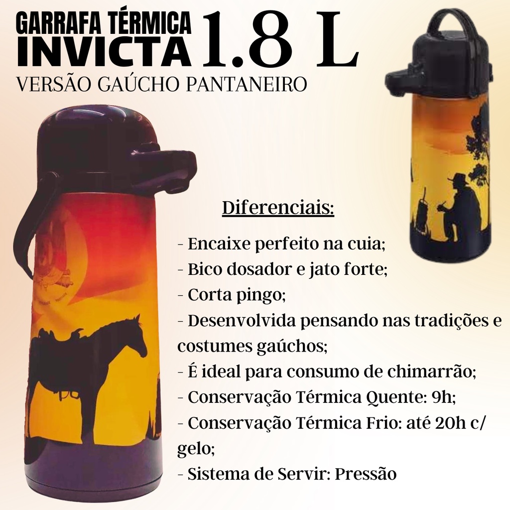 Garrafa Térmica 1.8L Air Pot Invicta design Gaúcho Pantaneiro
