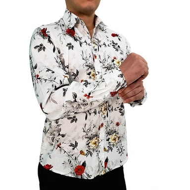 Camisa Branca Estampada Florida Social Manga Longa Floral
