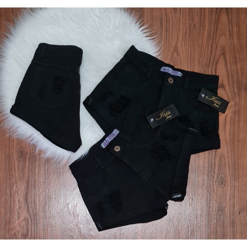 Shorts jeans feminino Preto em Oferta na Shopee