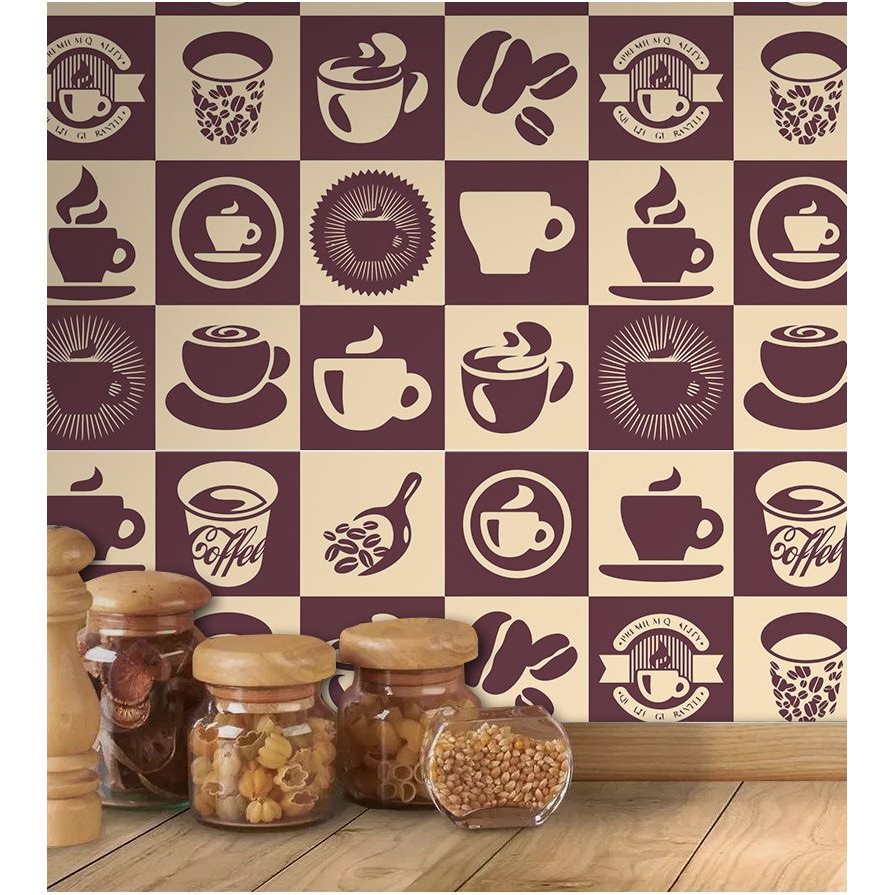 Papel De Parede Adesivo Azulejo Para Cozinha Desenhos Café
